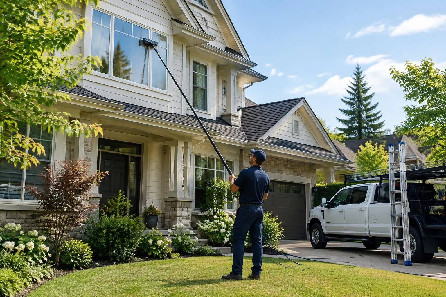 Illustrative image of residential window cleaning on a premium home